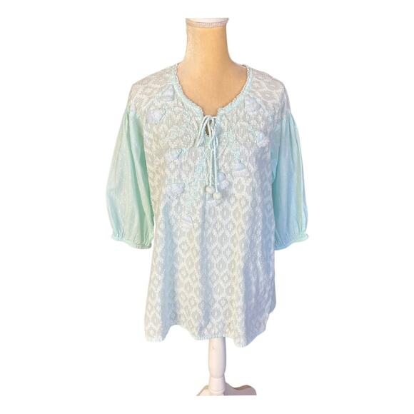 Antica Sartoria by Giacomo Cinque Mint Green Tunic Top Tassel Bead Size Medium - Picture 1 of 13